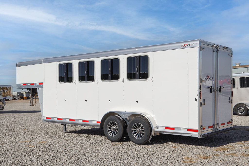 Express 4H SS gooseneck horse trailer – streetside rear Express 4H SS gooseneck horse trailer - streetside rear